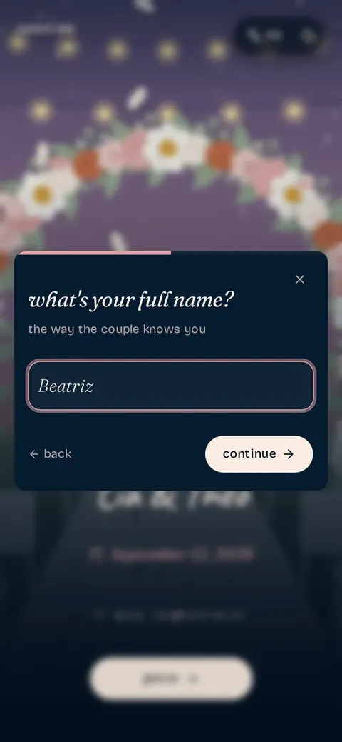 Guest sign-up screen asking for the full name