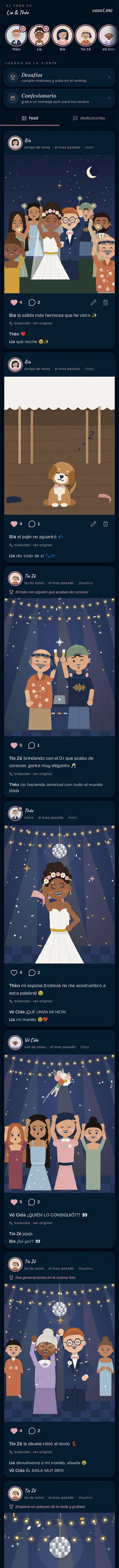 El feed de la boda, con los invitados arriba y los juegos de la fiesta