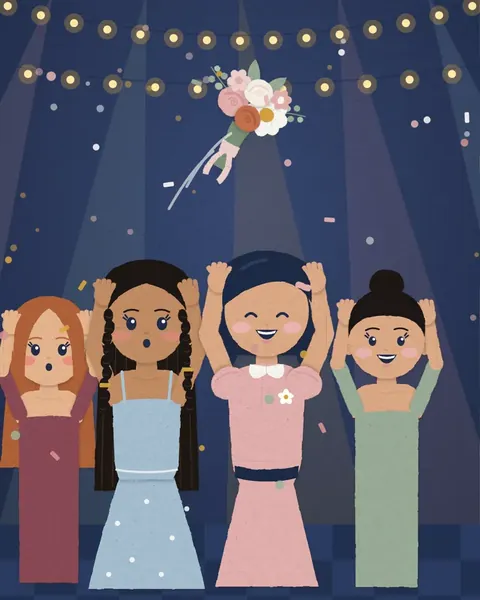Foto de papel do casamento da Lia e do Théo: o buquê voando